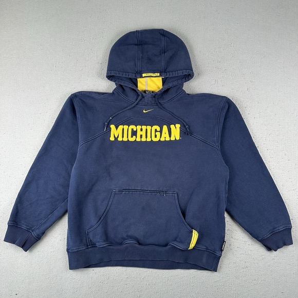 Vtg‎ Nike Michigan University Hoodie Men's Large Navy Blue Center Check Pullover
